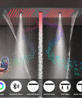 Slick Matte Black Full Body Shower System Featuring Digital Temperature Control Valve And 12 By 35 Inch Four In One Rainfall Showerhead with LED lights