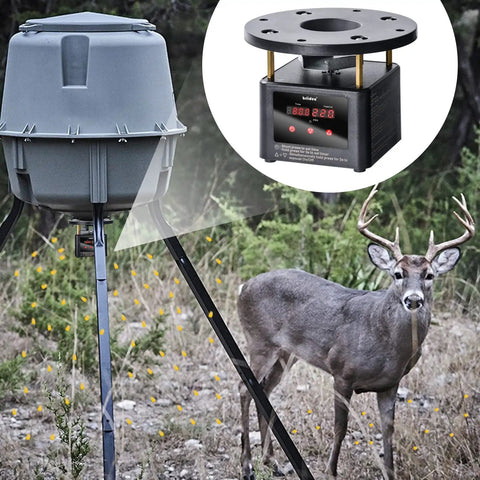 Automate Outdoor Feeding With This Smart Deer Feeder Timer Kit. Features A Programmable Digital Controller For Up To Six Daily Feedings. Includes Durable Metal Spin Plate And Adjustable Mount. Easy Setup, Reliable Performance, And Consistent Dispensing