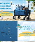 Heavy Duty Beach Fishing Cart For Sand With 9 Inch All Terrain Wheels Foldable Collapsible Wagon With Rod Holders And Side Pockets