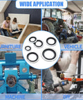 Bonded Seal Set With Self Centering Gasket Assortment For Automotive Use shown with various applications, 156 Piece Metric Seal Kit Pro Grade Covering Ten Sizes From M6 To M24, Oil And High Pressure Resistant Zinc Plated Rubber Seals For Quick DIY Repairs And Heavy Duty Sealing.