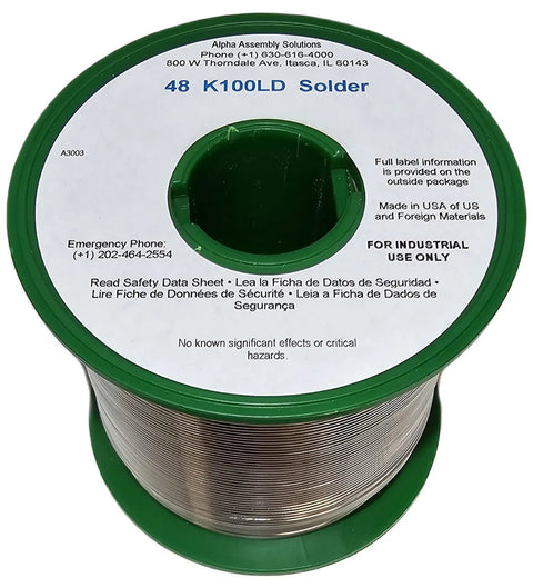 Lead Free Rosin Core Solder Wire K100LD 0.031 Inch Diameter 66 Core Flux Activated Low Cost Alloy 1 Pound Spool, label side
