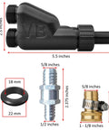 Wet Media Blast Gun Kit V3 Pro 3D Printed PETG Lightweight Tool with various size fittings and components shown with dimensions.