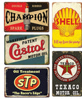 Badass Vintage Metal Tin Signs Retro Garage Wall Decor For Guys Classic Auto Shop Posters Gas Station Art Sweet Man Cave Must Haves Slick 5 Piece Set 8X12 Inch featuring classic oil brands.