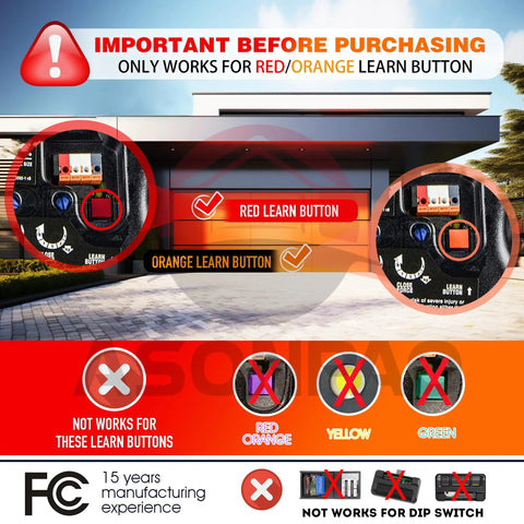 Two Pack Sears Craftsman Garage Door Opener Remote Replacement for 139.53681 and 139.53680 with red and orange Learn Button info