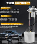 E4123M Fuel Pump Fit For Chevrolet Silverado 1500 And GMC Sierra 1500 2014 2018 in front of truck model display