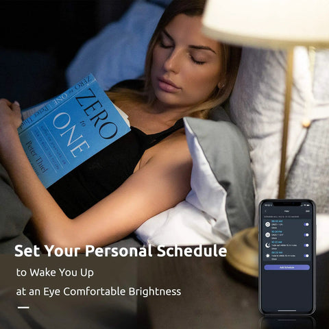 Woman sleeping with smart bulb app, Candelabra E12 LED Smart Bulbs 2 4G WiFi RGB Color Changing Lights Works With Alexa Google Home