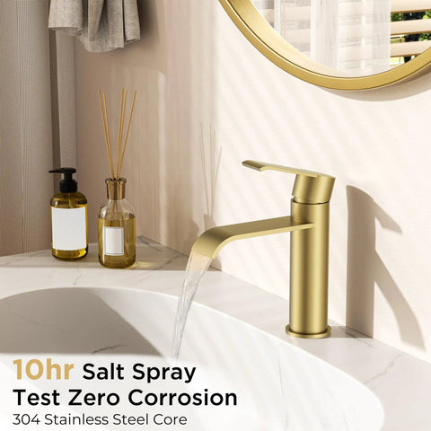 Killer Waterfall Bathroom Faucet Single Hole Brushed Gold Finish Modern Deck Mount Zero Splatter Vanity Sink Mixer Dead Simple Install Smooth Flow Upgrade Your Daily Wash Routine