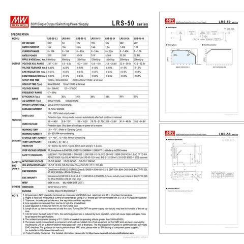 Heavy Duty 24V 2.2A 52.8W Industrial Switching Power Supply With 300VAC Surge Shield And Rock Solid Vibration Testing Certified Ul Tuv Ce specifications sheet.