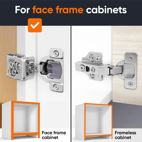 Comparison of Budget Friendly No Slam Soft Close Cabinet Hinges With One And A Quarter Inch Overlay for face frame vs frameless cabinets