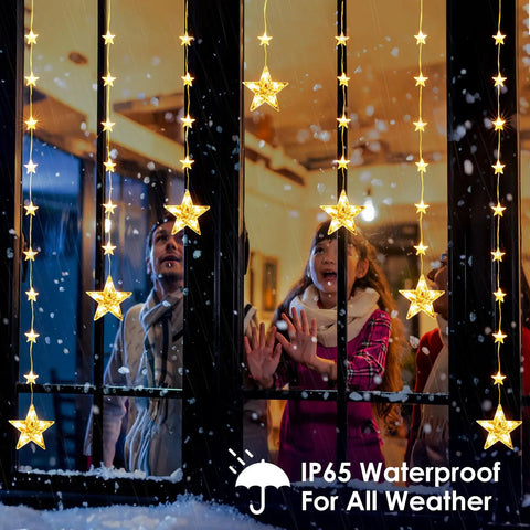 46 Stars Curtain Lights Battery Operated Christmas Window Lights Warm White With Timer Memory Function And 8 Modes