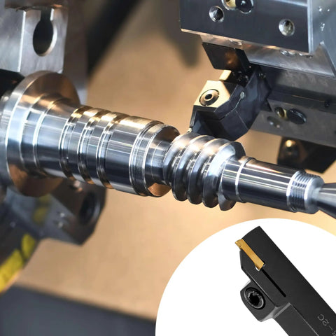 Lathe machine using the Beefed-Up 5/8 Inch Large Shank Lathe Grooving And Part Off Set Kit with MGMN200 inserts for precision cutting