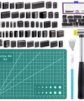 All-In-One 55-Piece Hollow Punch Cutter Tool Kit with cutting pad, hammer, and craft knife for leather crafting and DIY projects.