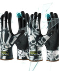 Two Pairs A4 Cut Resistant Gloves For Work And Fishing With Touchscreen Compatibility, Nitrile Grip, Knife Proof Anti Slip Dexterous Rubber Coating For Glass Handling And Wood Carving, Large, featuring skull design.