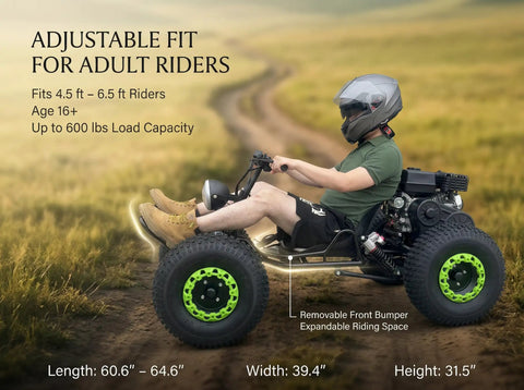 Adult on 212cc Gas Powered Off Road Go Kart With CVT Drive And 420 Chain F/N/R Electric And Pull Start AT19x7-8 Tires