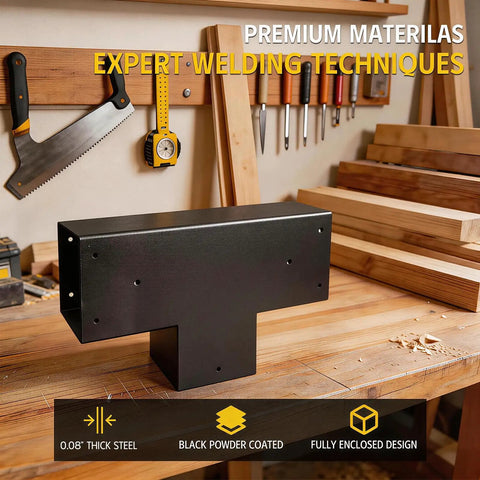 3-Way T-Shaped Pergola Brackets Kit For 6 By 6 Inch Lumber Beefy Heavy Duty Galvanized Steel With Matte Black Finish in workshop