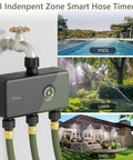 WiFi Sprinkler Timer 3 Zone With Alexa and Google Assistant Compatibility installed on faucet for gardens, yards, lawns