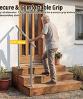 Top Notch 304 Stainless Steel Two Step Stair Handrail Kit With A Comfy 1.5 Inch Grip Rail, man using handrail for safety.