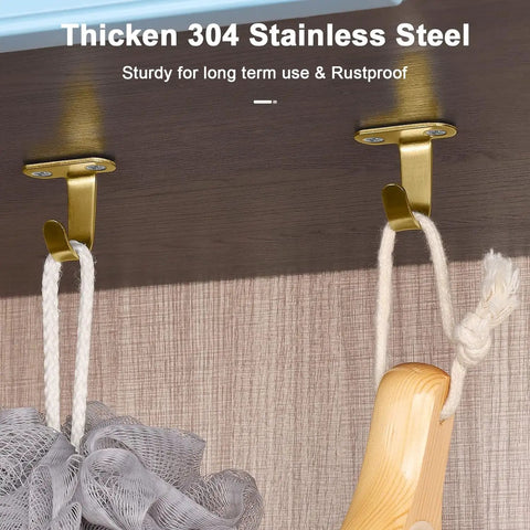 Stainless Steel Screw Mounted Ceiling Hooks Built Tough Heavy Duty Coat Hangers For Bathroom Kitchen Garage Cabinet 10 Pack Brushed Gold Under Shelf Towel Robe Clothes Hooks Rustproof Easy Install installed view