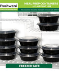 30 Pack Meal Prep Bowls With Lids, 28 Oz Containers For Soup And Salad, BPA Free, Stackable Bento Boxes in a freezer