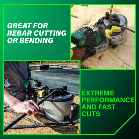 Badass Cordless Rebar Bender and Cutter Crushes Heavy Steel Tasks Fast Using One Brushless Motor and 36V Multivolt Battery in use on job site.