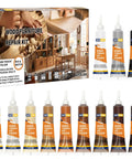 Top Shelf Wood Repair Kit Featuring Slick Scratch Fix And 12 Color Wood Filler Set For Effortless Diy Furniture Restoration with tubes and packaging.