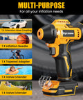 Cordless Tire Inflator With 160 PSI LCD Gauge, Easy On The Go Portable Air Pump With adapters and extensions