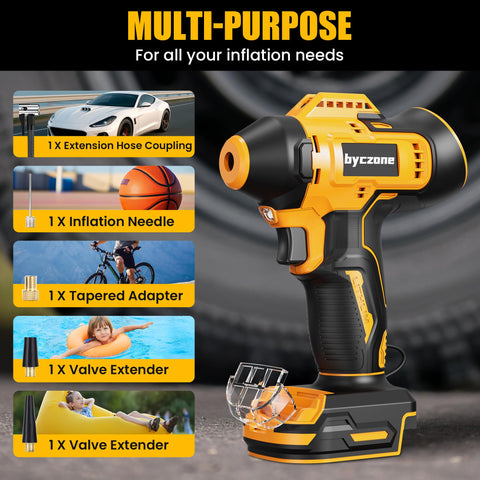 Cordless Tire Inflator With 160 PSI LCD Gauge, Easy On The Go Portable Air Pump With adapters and extensions