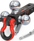 Beefy Tri Ball Mount Trailer Hitch With Three Ball Sizes 1-7/8 In, 2 In, And 2-5/16 In Plus Tow Hook And Shackle, 10,000 Lb GTW And 1,000 Lb Tongue Weight, Includes Hitch Pin Lock, Fits 2 In Receivers