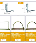 Detailed view of pin types from All In One Trailer Pin And Hardware Kit With 232 Pcs Including Hitch Pins Lynch Pins PTO Pins Cotter Pins Clip Pins For Trailer Accessories 3 Point Tractor Attachments Lawn Mowers Snow Plows And Farm Equipment