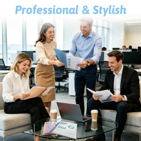Professionals using Five Pack Clear Front Report Covers With 3 Prong Fasteners For 8.5 By 11 Letter Paper in office meeting