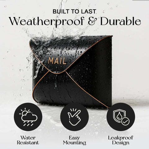 Built Tough Black Wall Mount Mailbox For Outdoor Use 12.5 X 5 X 10 Inch Weatherproof Envelope Mailbox splashed with water