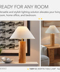 Modern Rustic Table Lamp With Natural Oak Wood Base And White Fabric Shade Antique Brass Accents For A Cozy Warm Glow Bedside Table Home Office Or Living Room Decor Vibe