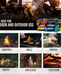 Pyro Putty Emergency Fire Starter For All Seasons Eco Blend, images of campfires, grills, survival, firepits, fireplaces, pizza ovens.