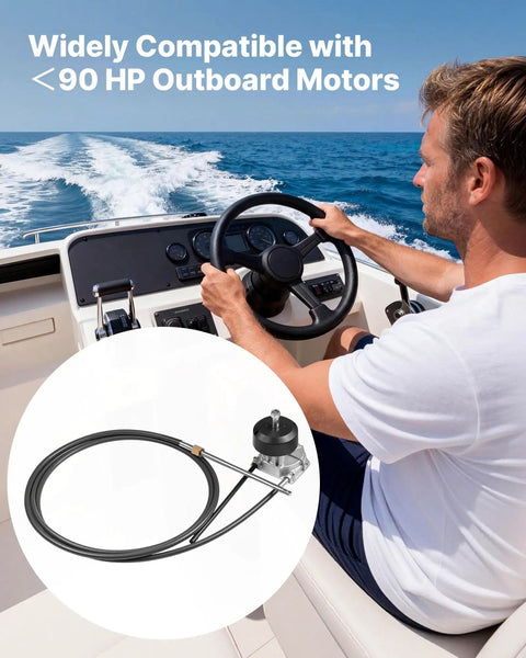 Boat Steering System Kit With 17 Ft Outboard Steering Cable And Aluminum Alloy Helm, Rock-Solid Marine Replacement
