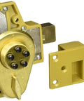 Thumbturn Mechanical Pushbutton Combination Deadbolt 9040000-04-41 for 1-3/4 to 2-1/8 inch doors in satin brass finish.