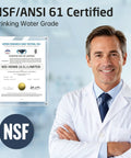 KES NSF Certified All Metal Drinking RO Water Faucet Non-Plastic Connector displayed with NSF certificate and professional.