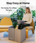 Woman using Under Desk Heater For Legs And Feet, Silent Personal Warmer With Thermostat And Timer, Energy Efficient Office And Home Heating