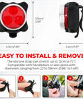 USB Rechargeable Bike Light Set With Front And Rear LED Lights For Mountain Biking Waterproof Silicone Body showing dimensions