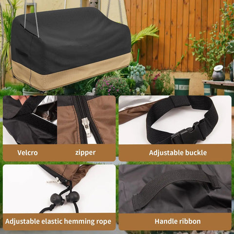 Heavy Duty Hanging Porch Swing Cover Waterproof Outdoor Swing Chair Cover Tear Resistant All Weather Patio Furniture Shield Fits 56 L X 25 W X 32 H Inches shown with adjustable features and handle