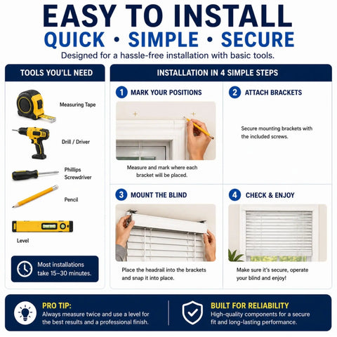 Easy installation guide for All In One Blind Bracket Installation Kit With 23 Piece Replacement Hardware Set For Window Blinds Includes 2 Inch Mounting Brackets Screws Clips And Valance Clips No Extra Trips