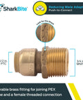 Push To Connect Brass Reducing Adapter 1/2 In X 3/4 In MNPT Fitting For PEX Copper CPVC PERT HDPE Pipes Tool Free Quick Install Wet Line Compatible No Tools Needed side view