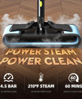 Heavy Duty Canister Steam Cleaner For Home 1500 Watt High Temp Steam Engine close-up on hardwood floor with steam