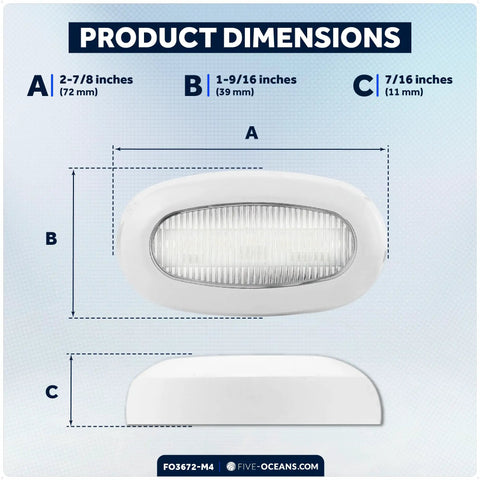 4 Pack Oblong LED Courtesy Lights for Boats and RVs No Brainer Cool White 12V IP67 Waterproof product dimensions illustration