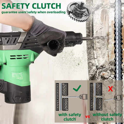 4 Function Electric Rotary Hammer Drill Corded 1-1/4 Inch 13 Amp 1500W Heavy Duty Tile Removal And Cement Breaker Tool with Safety Clutch
