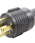 Close-up of L14-30P To 6-50R Welder Adapter Cable 30 Amp 4-Prong Locking Plug To 50 Amp 250V Receptacle Beefy Heavy Duty Outdoor STW 10/3 Cord