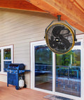 Heavy Duty 18 Inch High Velocity Wall Mounted Shroud Fan Weatherproof IPX4 installed on patio ceiling