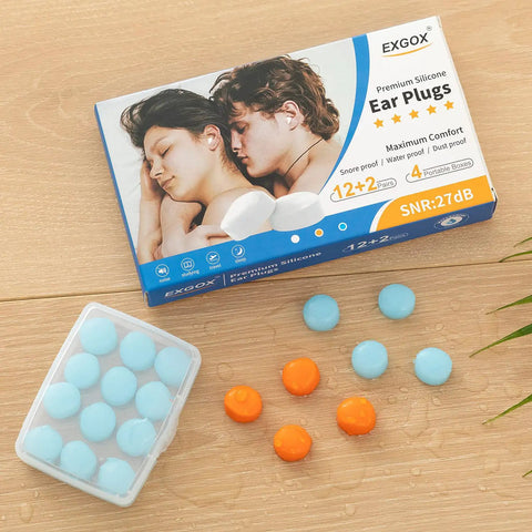 14 Pairs Silicone Ear Plugs For Sleeping And Travel, Reusable Noise Reduction 27dB, Bulk Family Pack in Blue and Orange