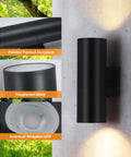 4 Pack Outdoor Wall Lights For Porch And Patio, Waterproof Black Aluminum Sconce Fixtures With Up And Down Lighting, close-up details