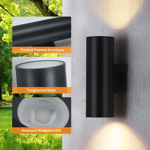 4 Pack Outdoor Wall Lights For Porch And Patio, Waterproof Black Aluminum Sconce Fixtures With Up And Down Lighting, close-up details