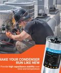 Technician installing UL Certified Dual Round Run Capacitor 45/5 MFD 370V Or 440V 50/60 Hz CBB65 for AC motors and condensers